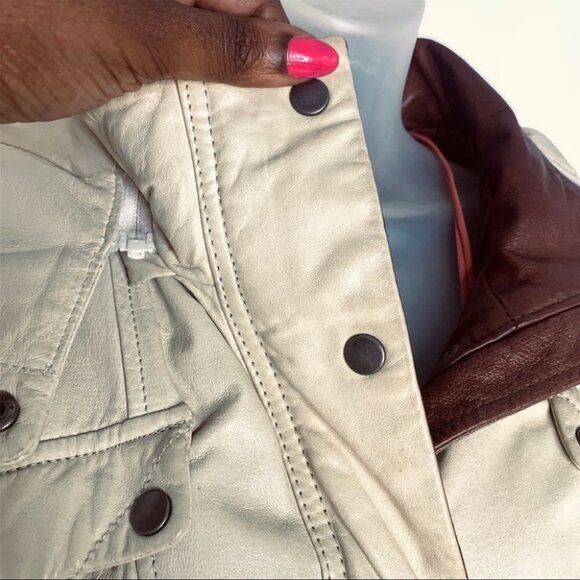 DANIER LEATHER CREAM BROWN HOODED WOMAN JACKET ELASTIC WAISTBAND SIZE ME… - Picture 5 of 15